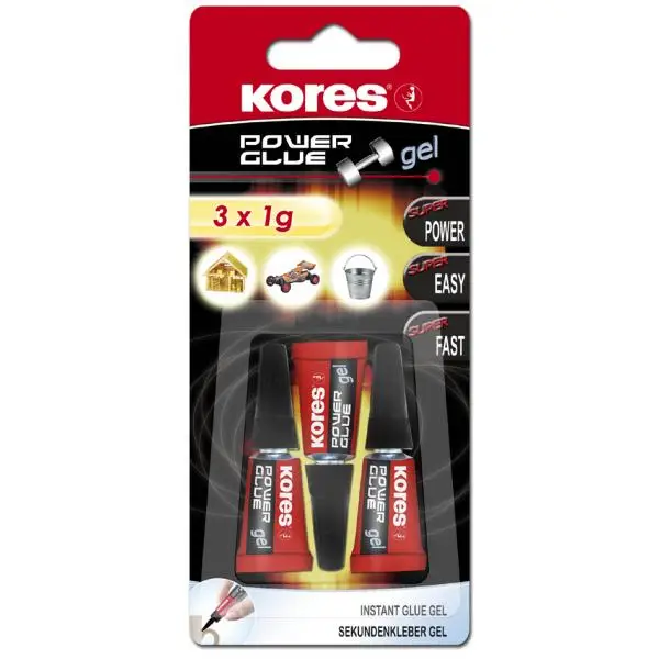 Kores Sekundenkleber "POWERGLUE GEL", 3 x 1 g Blisterkarte (EAN: 9023800263421)