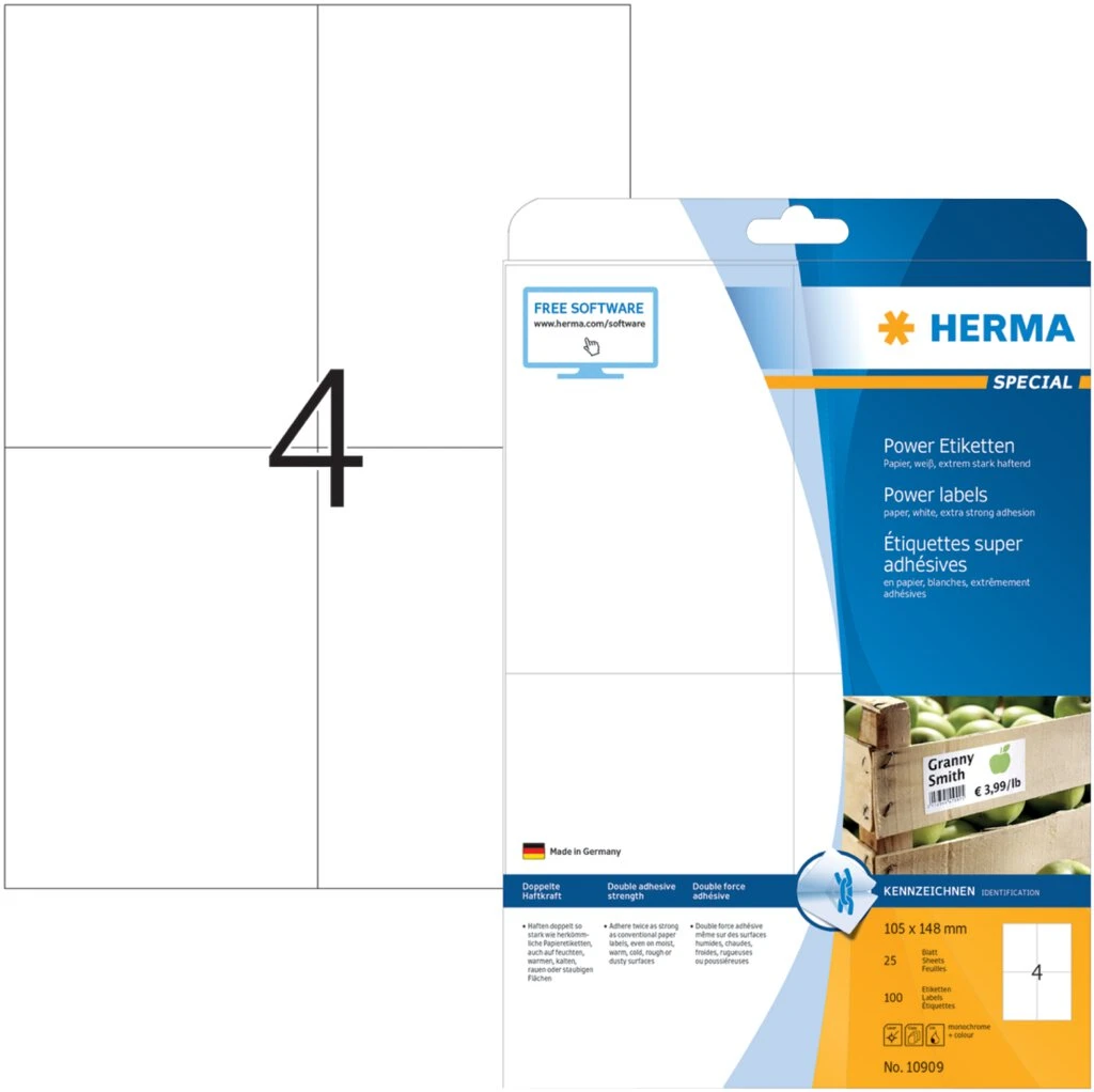 HERMA Power Etiketten SPECIAL, 105 x 148 mm, weiß (EAN: 4008705109093)