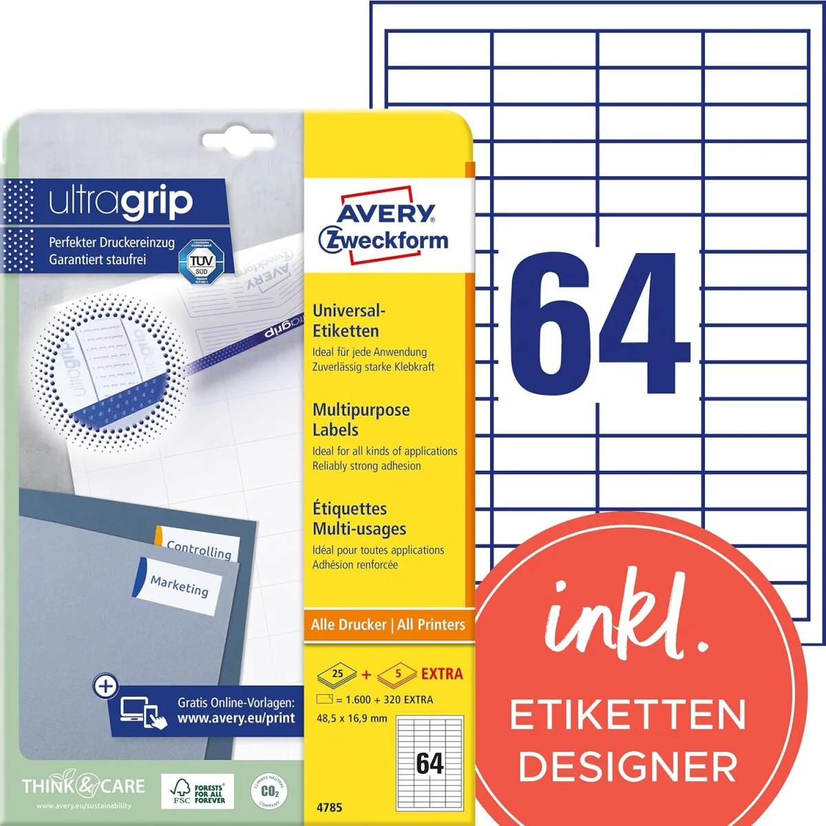AVERY Zweckform Universal-Etiketten, 48,5 x 16,9 mm, weiß (EAN: 4004182047859)