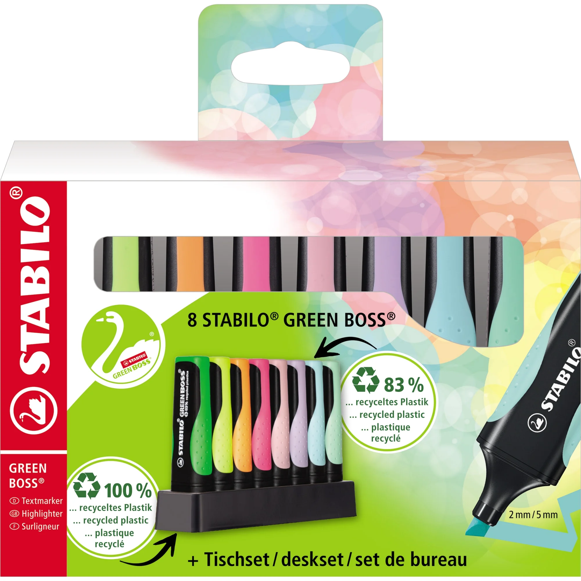 STABILO Textmarker GREEN BOSS Pastel, 8er Tischset (EAN: 4006381572842)