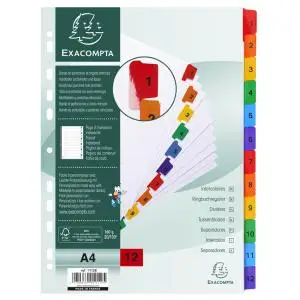 EXACOMPTA Karton-Register 1-12, DIN A4, weiß, 12-teilig (EAN: 3130630011125)