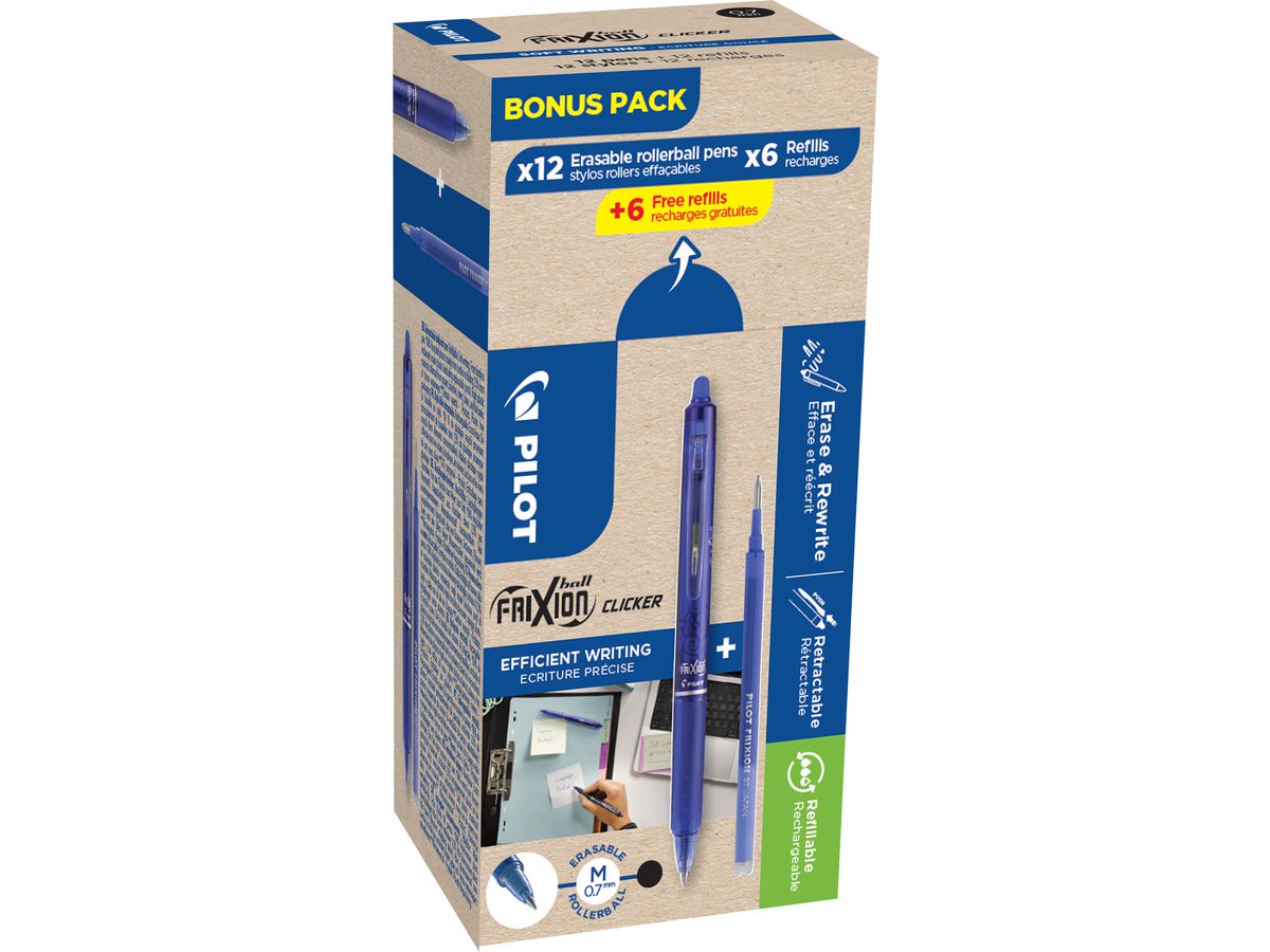 PILOT Tintenroller FRIXION BALL CLICKER 07, BONUS PACK (EAN: 3131910435846)