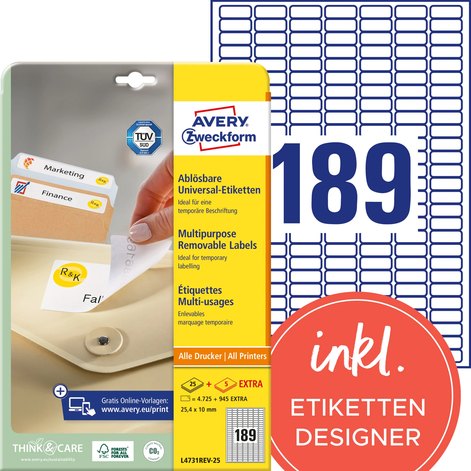 AVERY Zweckform Universal-Etiketten, 25,4 x 10 mm, weiß (EAN: 4004182047316)