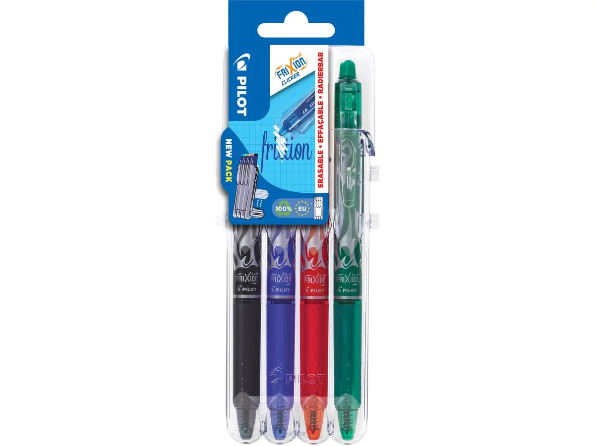 PILOT Tintenroller FRIXION BALL CLICKER 07 Set2Go, 4er Etui, schwarz, blau, rot, grün (EAN: 3131910547938)