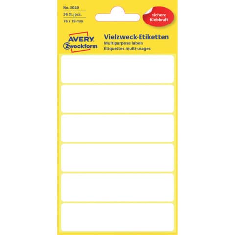 AVERY Zweckform Vielzweck-Etiketten, 76 x 19 mm, weiß, KP (EAN: 4004182030806)
