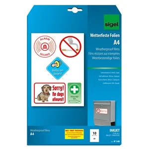 sigel Inkjet-Folie, DIN A4, weiß, opak, wetterfest, 270 my (EAN: 4004360994913)