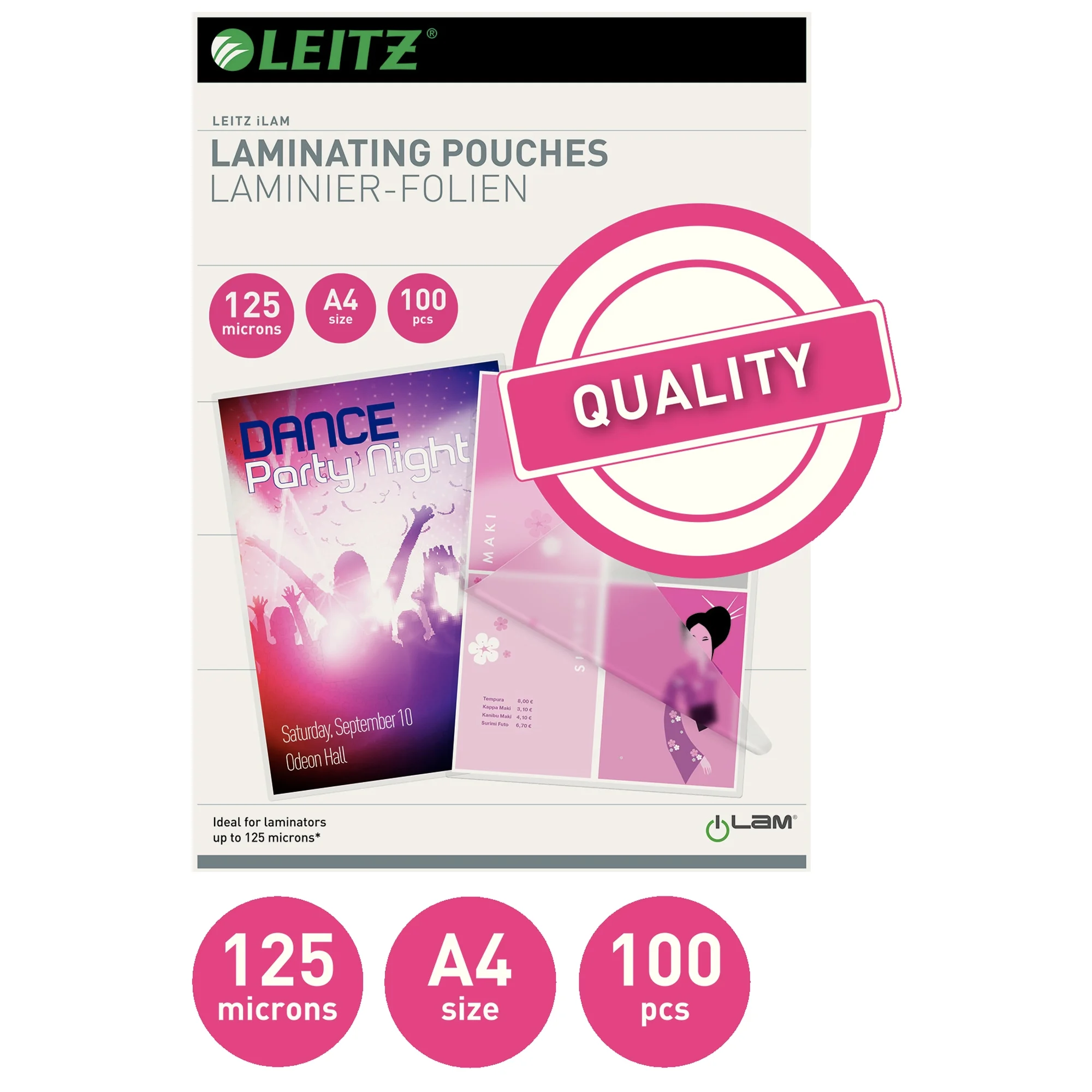 LEITZ Laminierfolientasche, DIN A4, glänzend, 250 mic (EAN: 5411313338080)
