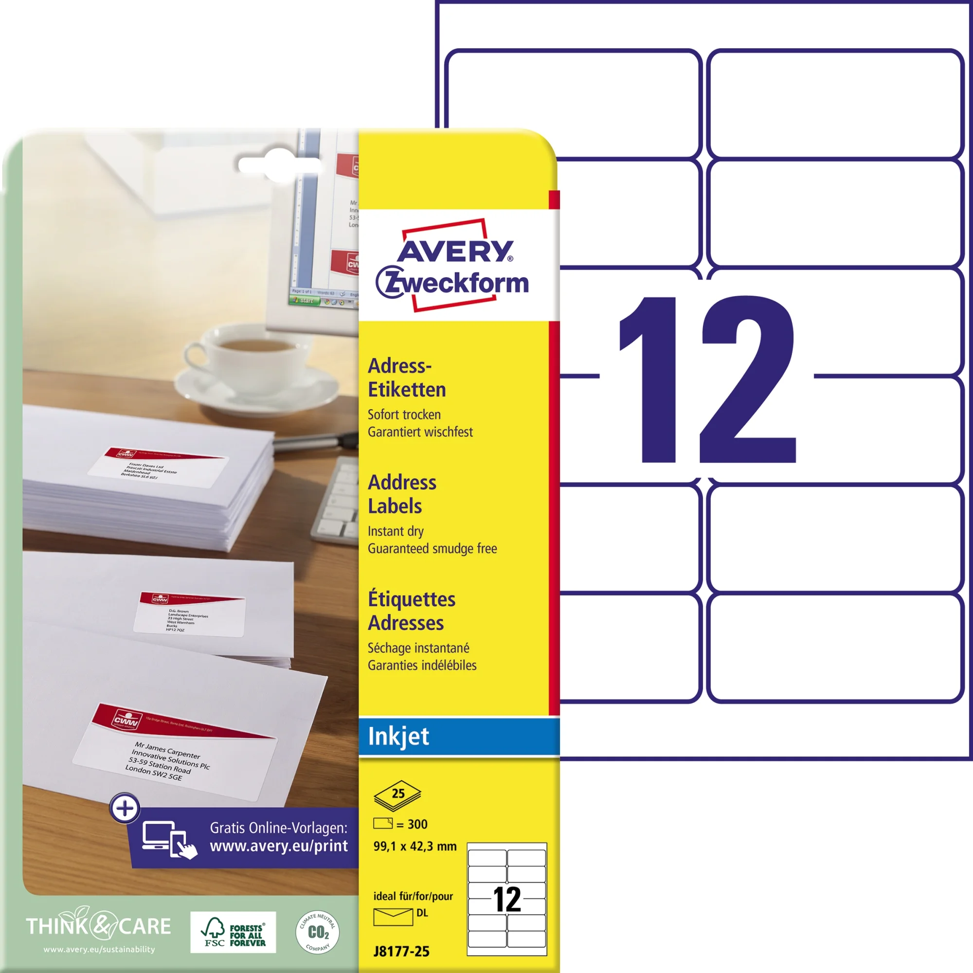 AVERY Zweckform Inkjet Adress-Etiketten, 99,1 x 42,3 mm (EAN: 4004182047934)