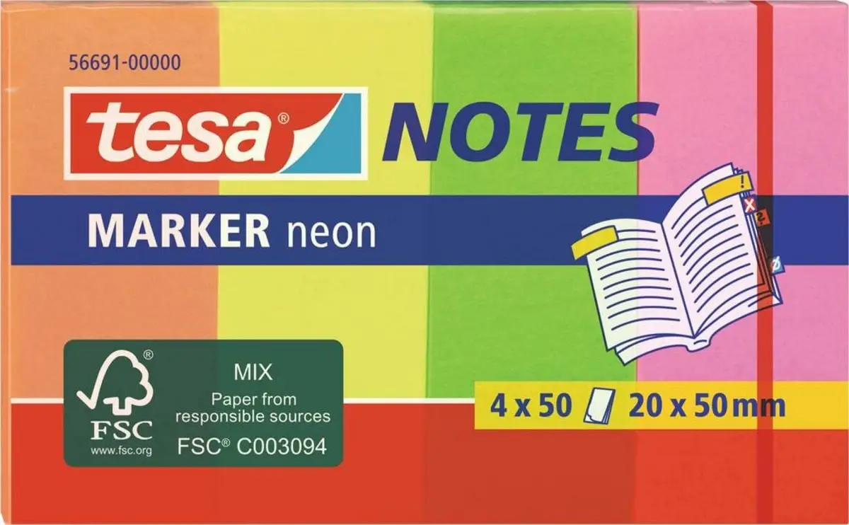 tesa Marker Notes Haftmarker, Neonfarben, 50 x 20 mm (EAN: 4042448026897)