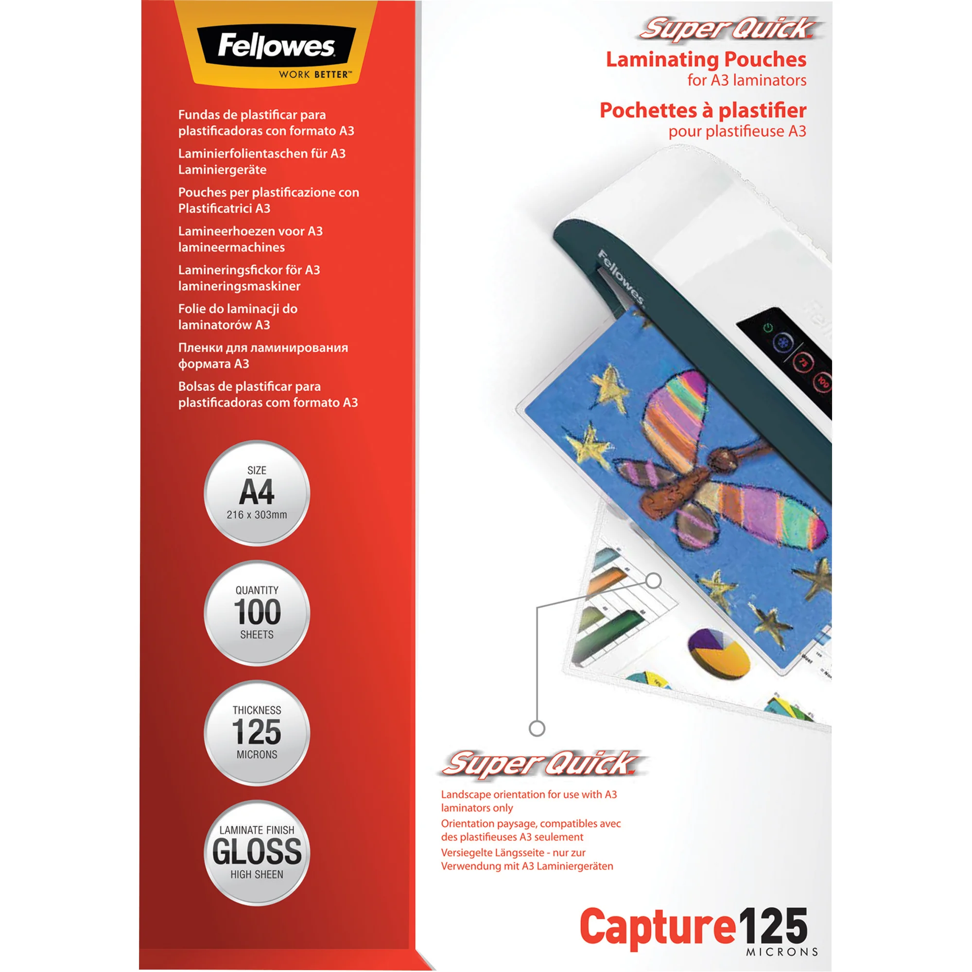 Fellowes Laminierfolientasche Super Quick, DIN A4, 250 mic (EAN: 0077511544019)