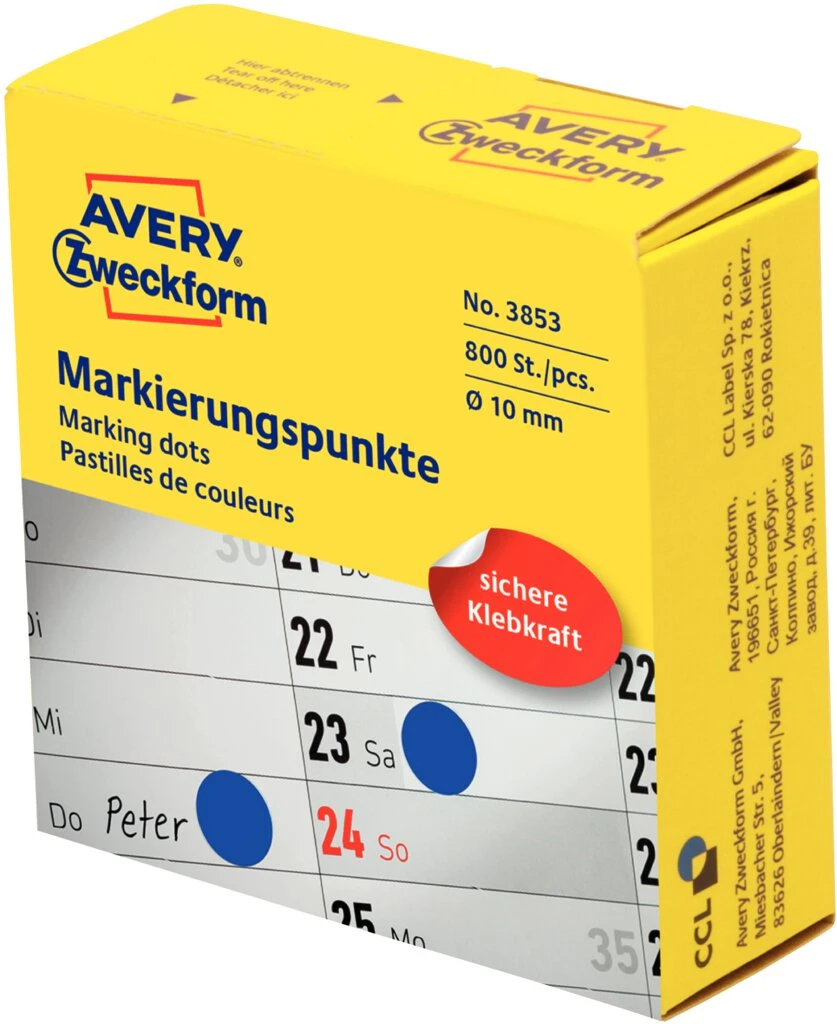 AVERY Zweckform Markierungspunkte, 10 mm, blau, Spender (EAN: 4004182038536)