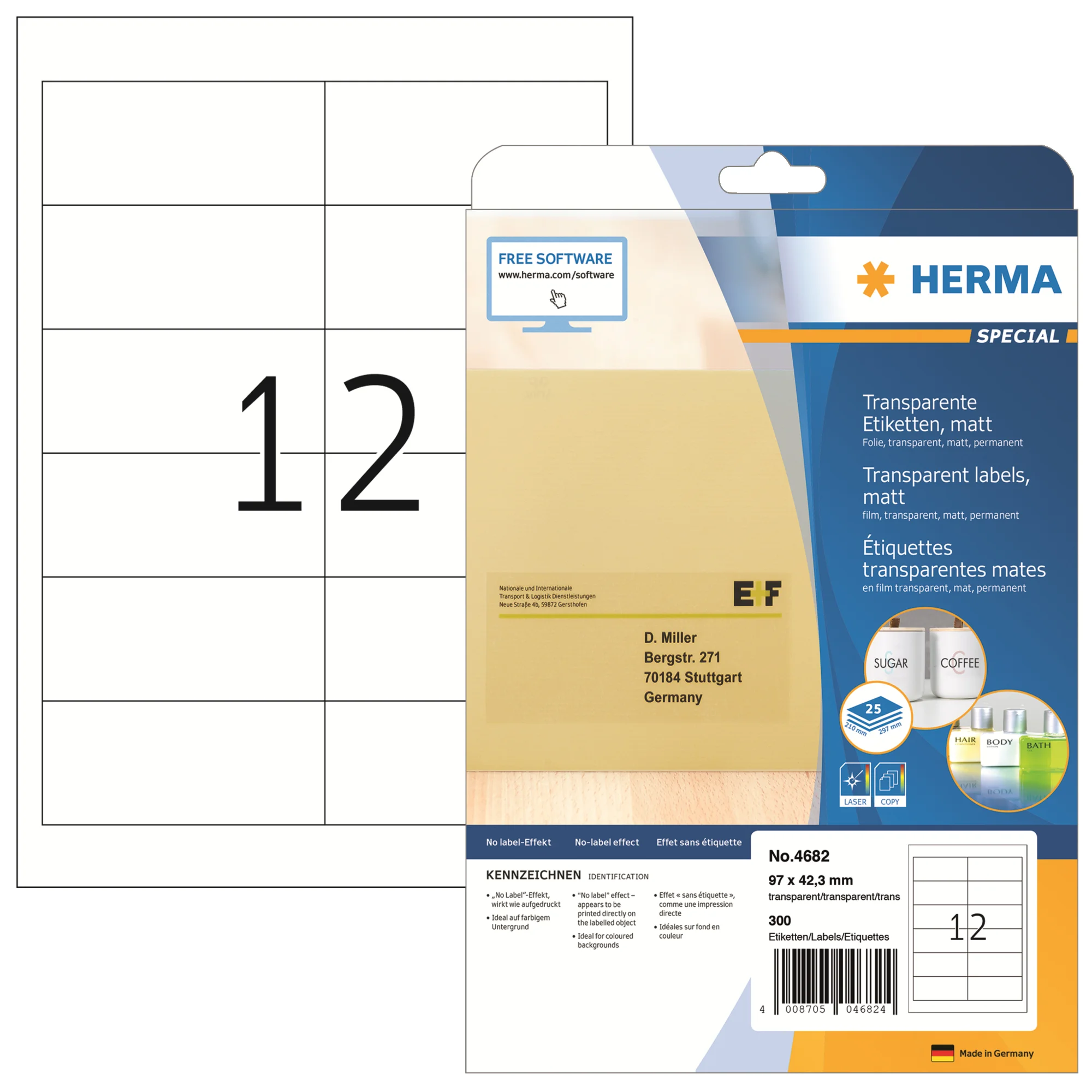HERMA Transparente Folien-Etiketten SPECIAL, 97,0 x 42,3 mm (EAN: 4008705046824)