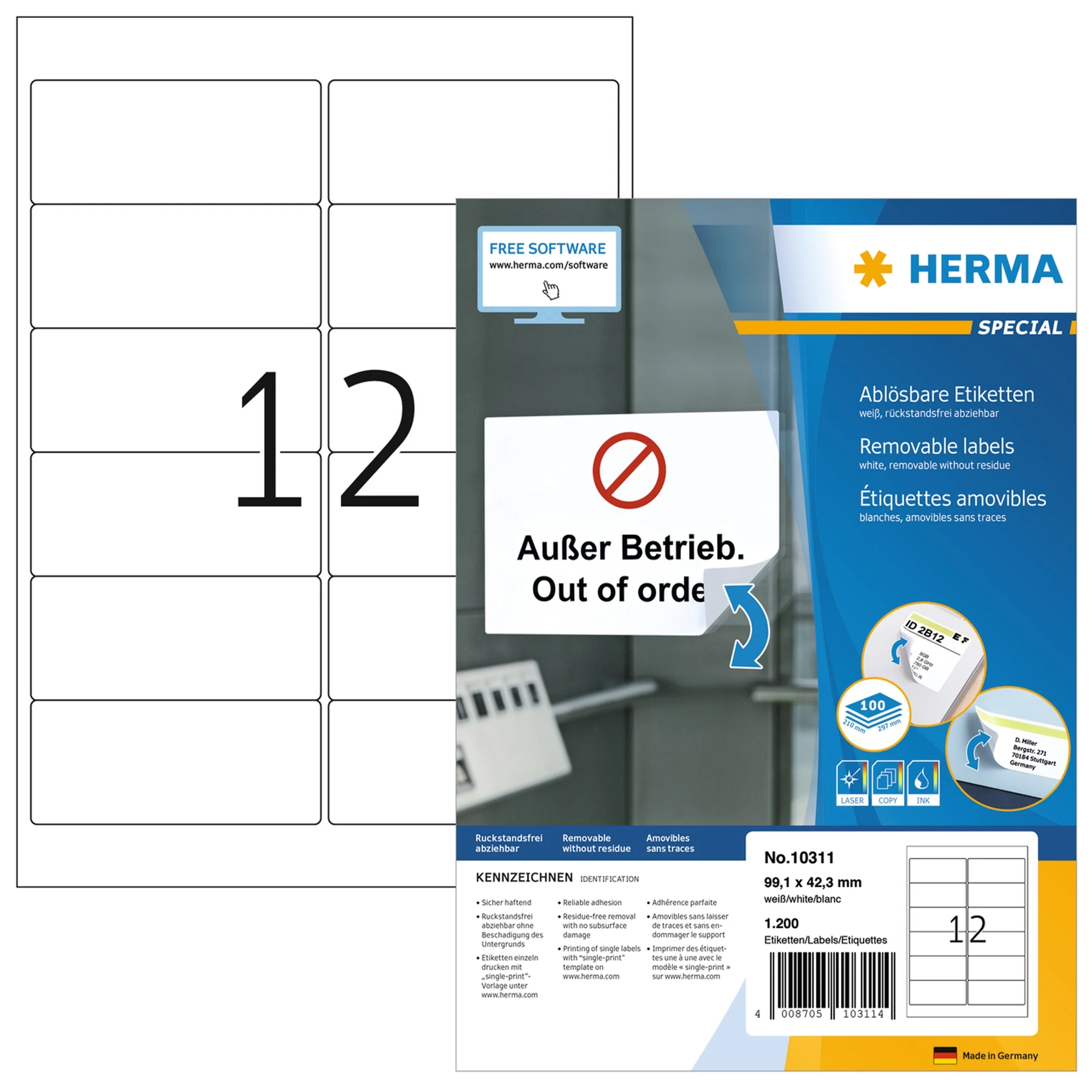 HERMA Universal-Etiketten SPECIAL, 99,1 x 42,3 mm, weiß (EAN: 4008705103114)
