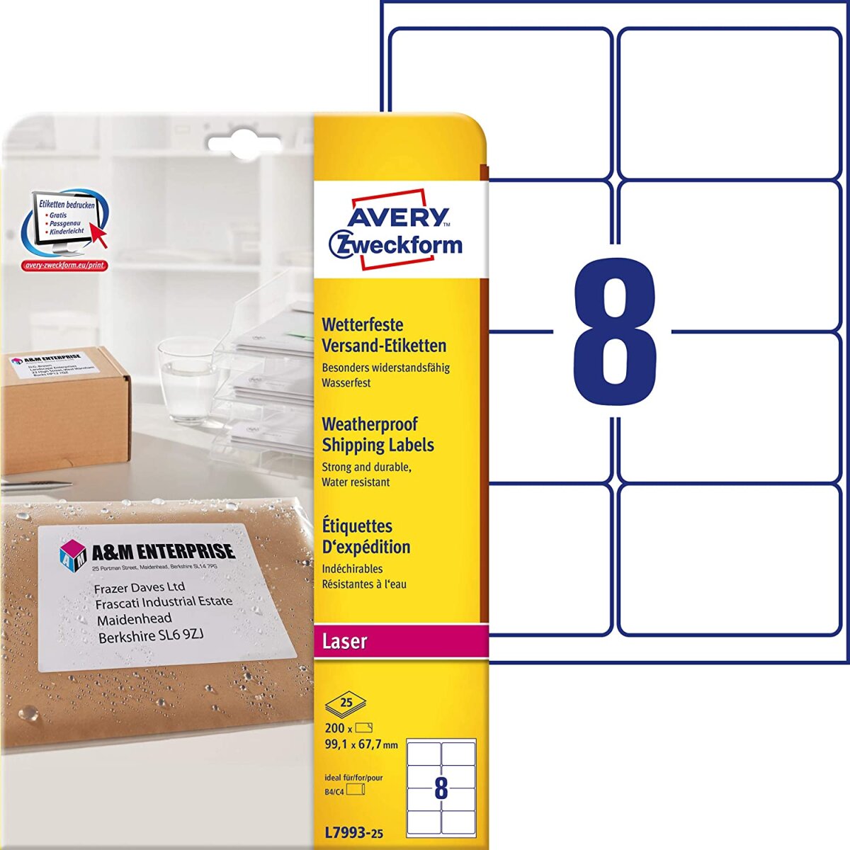 AVERY Zweckform Wetterfeste Versand-Etiketten, 99,1 x 67,7mm (EAN: 4004182048948)