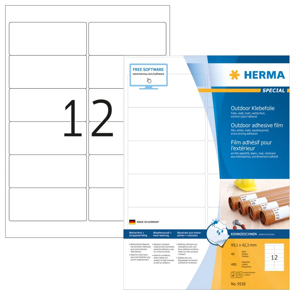 HERMA Outdoor Folien-Etiketten SPECIAL, 99,1 x 42,3 mm, weiß (EAN: 4008705095389)