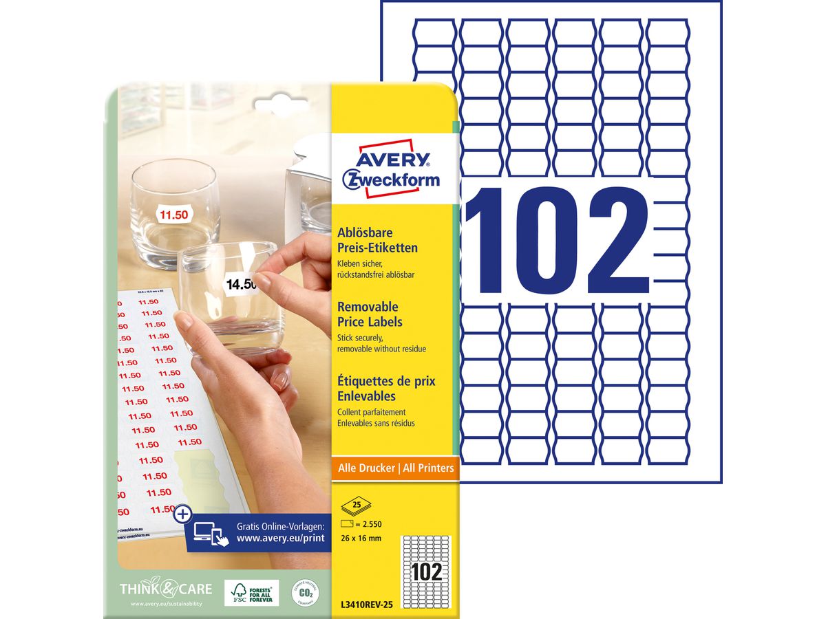 AVERY Zweckform Stick+Lift Preis-Etiketten, 26 x 16 mm, weiß (EAN: 4004182634103)