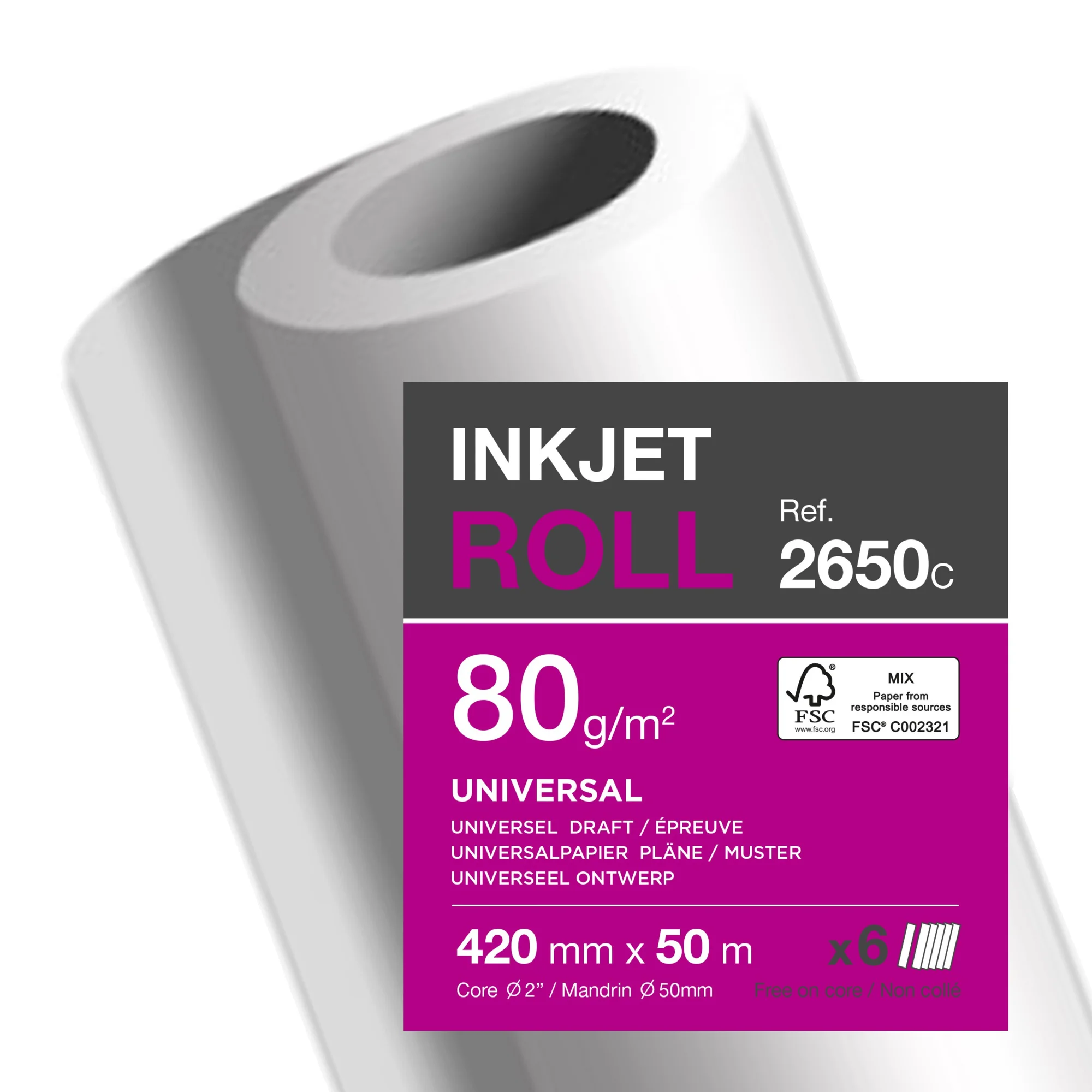 Clairefontaine Inkjet-Plotterrolle, (B)420 mm x (L)50 m (EAN: 3329680265002)