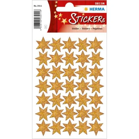 HERMA Weihnachts-Sticker DECOR "Sterne", gold, beglimmert (EAN: 4008705039116)