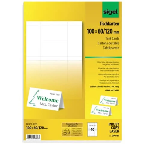 sigel Tischkarte, hochweiß, 185 g/qm, 100 x 60/120 mm (EAN: 4004360937064)