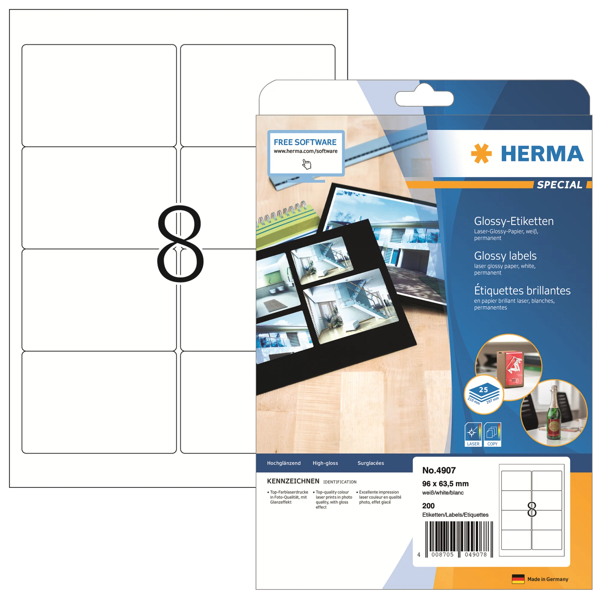 HERMA Hochglanz-Etiketten SPECIAL, 96 x 63,5 mm, weiß (EAN: 4008705049078)
