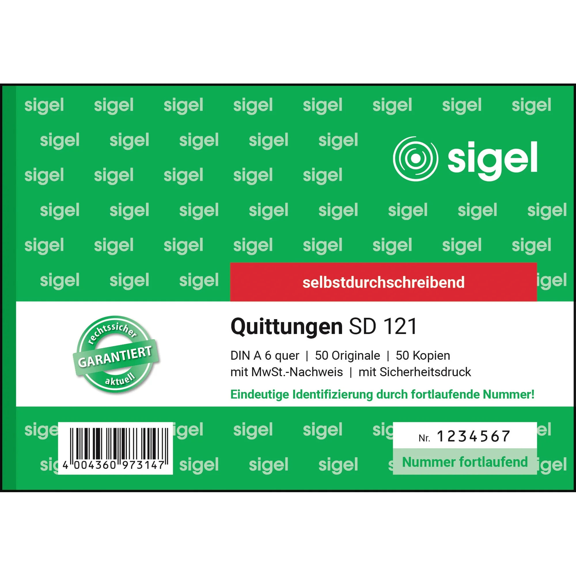 sigel Formularbuch "Quittung", fortlaufende Nummerierung (EAN: 4004360973147)