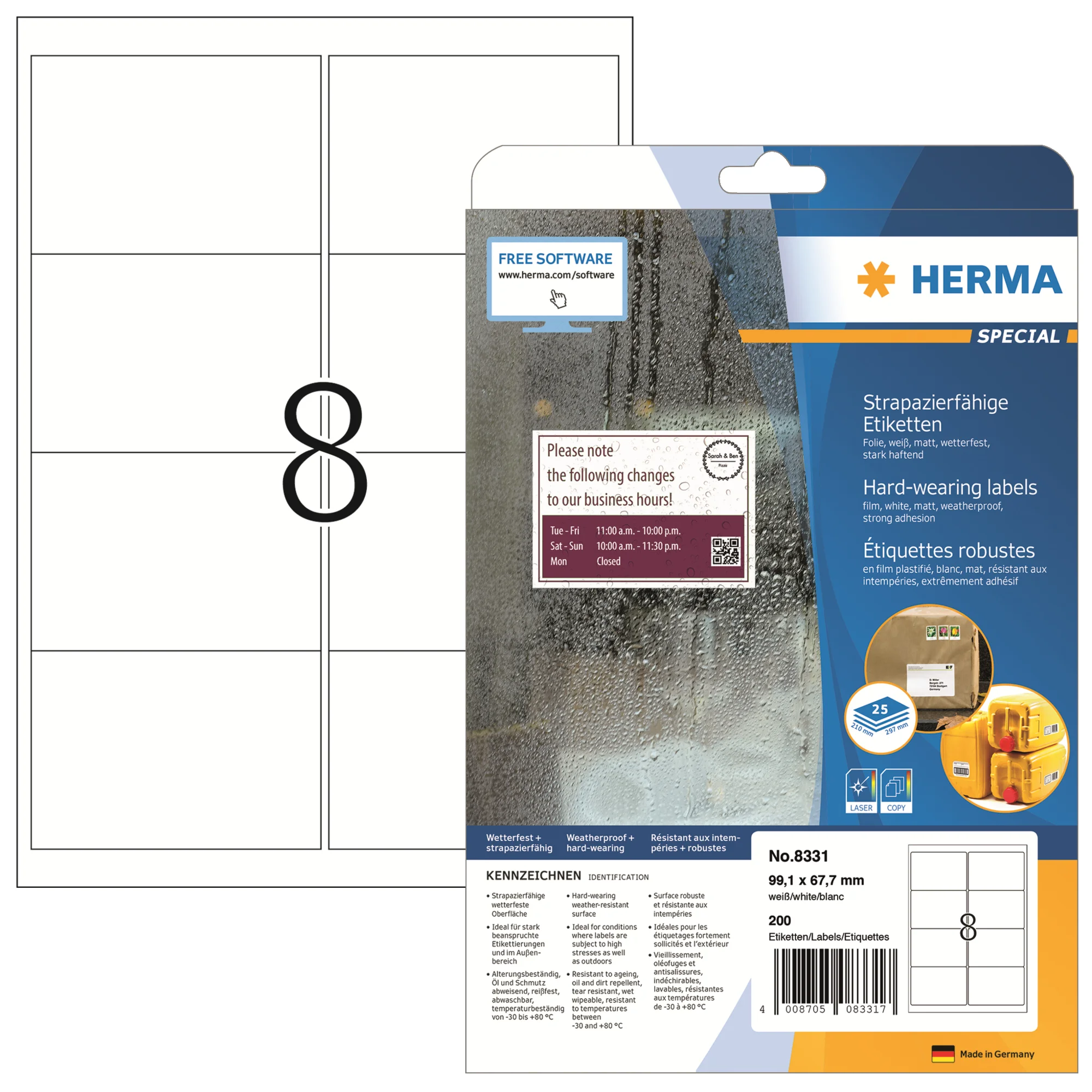 HERMA Wetterfeste Versand-Etiketten SPECIAL, 99,1 x 67,7 mm (EAN: 4008705083317)