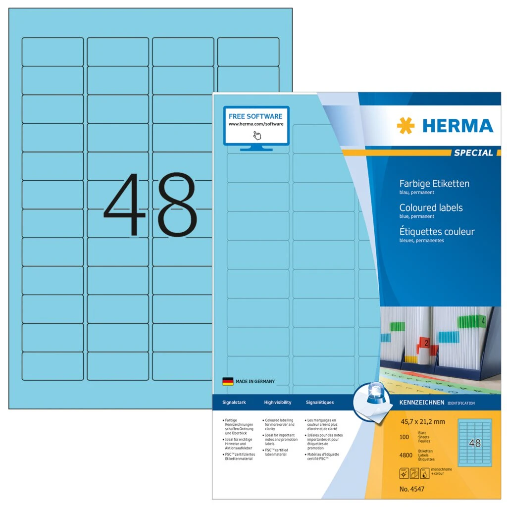 HERMA Universal-Etiketten SPECIAL, 45,7 x 21,2 mm, blau (EAN: 4008705045476)