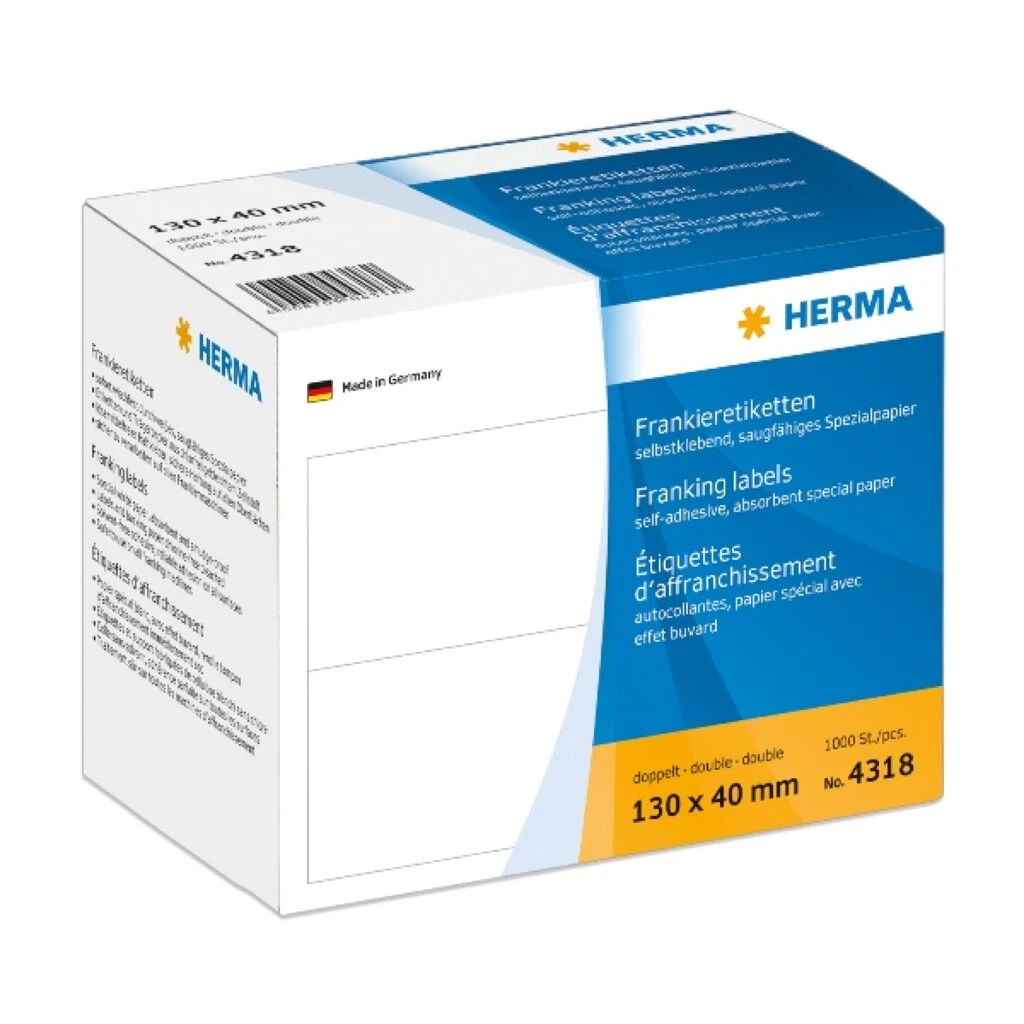 HERMA Frankier-Etiketten, 130 x 40 mm, doppelt, weiß (EAN: 4008705043182)