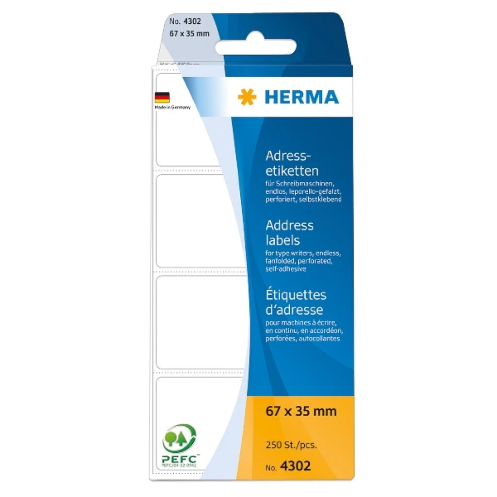 HERMA Adress-Etiketten, 67 x 35 mm, Leporello gefalzt, weiß (EAN: 4008705043021)