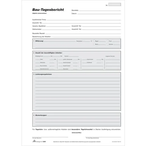 RNK Verlag Vordruck "Bau-Tagesbericht", SD, Block, DIN A4, weiß/gelb/rosa (EAN: 4002871130905)