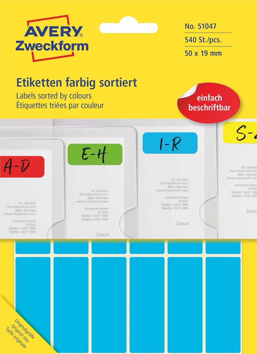 AVERY Zweckform Vielzweck-Etiketten, 50 x 19 mm, farbig (EAN: 4004182510476)