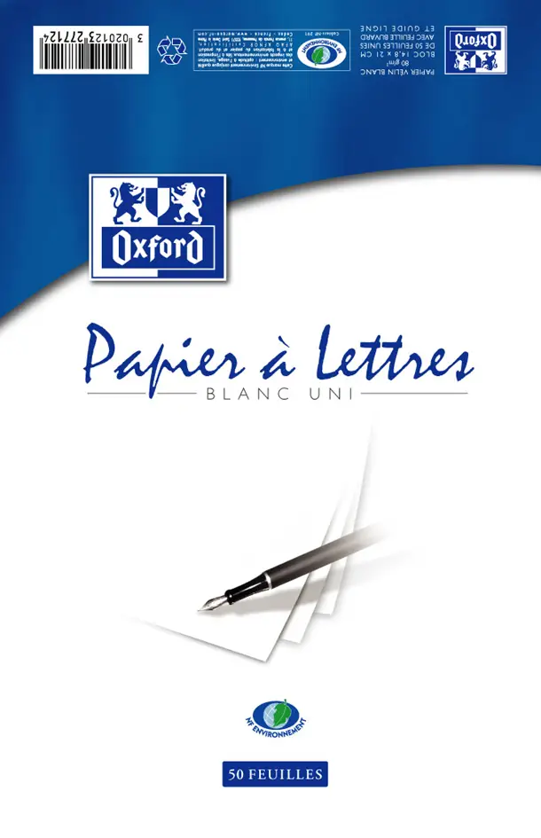 Oxford Briefblock, DIN A5, blanko, weiß (EAN: 3020123277124)