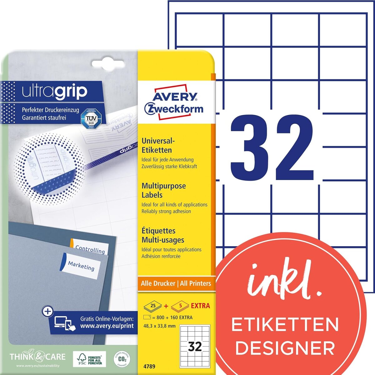 AVERY Zweckform Universal-Etiketten, 48,3 x 33,8 mm, weiß (EAN: 4004182047897)