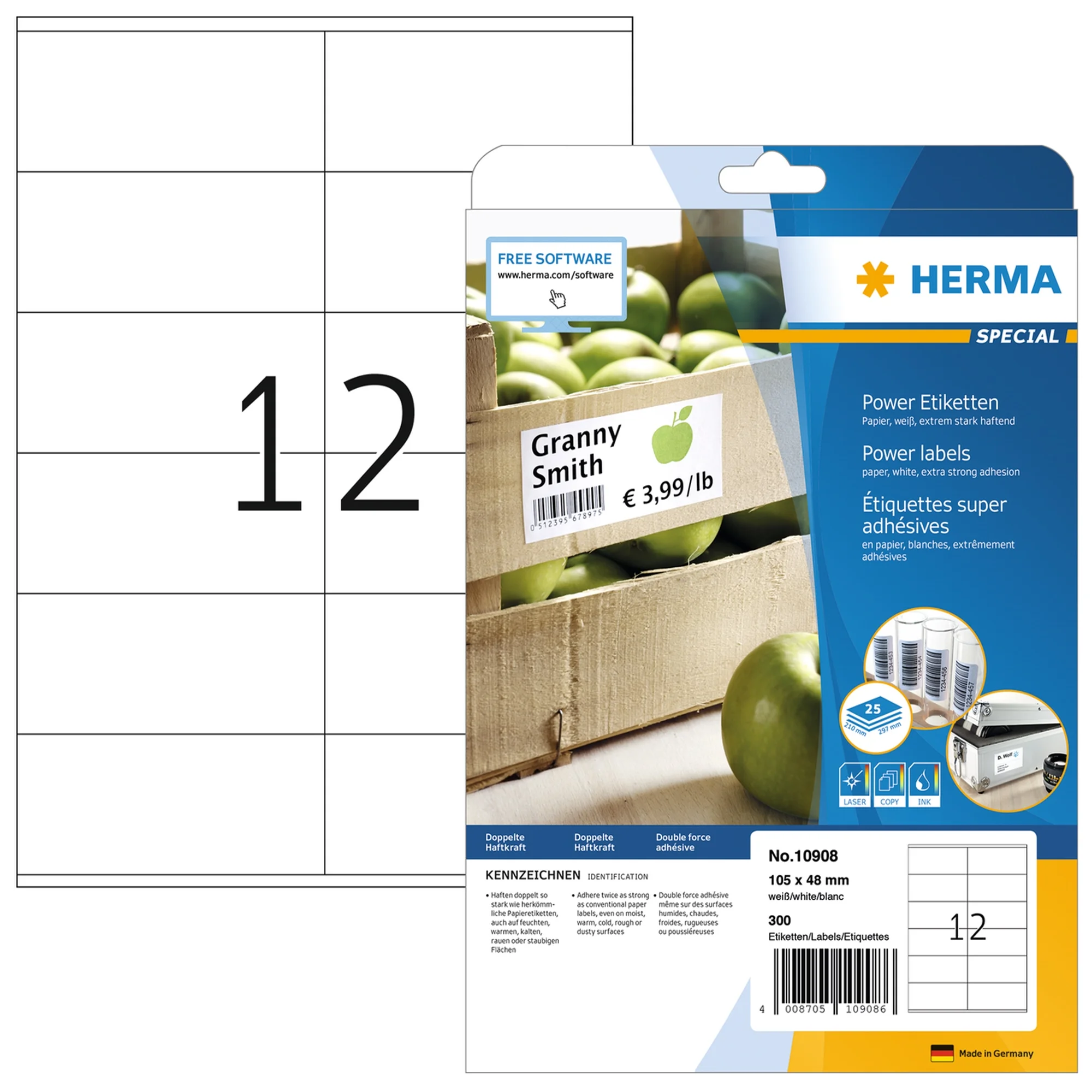 HERMA Power Etiketten SPECIAL, 105 x 48 mm, weiß (EAN: 4008705109086)
