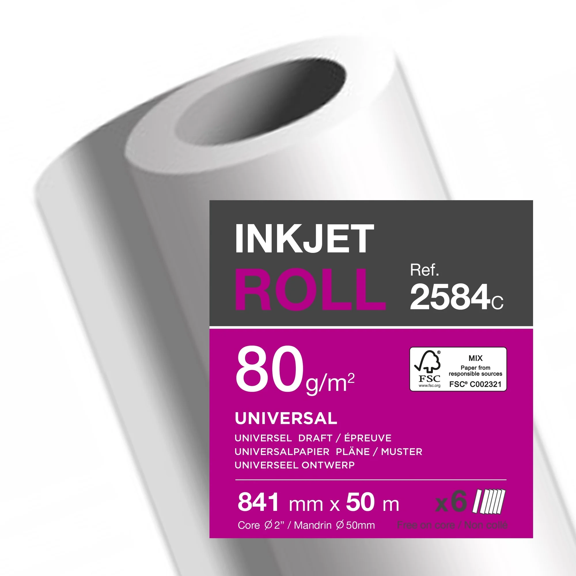 Clairefontaine Inkjet-Plotterrolle, (B)841 mm x (L)50 m (EAN: 3329686258404)