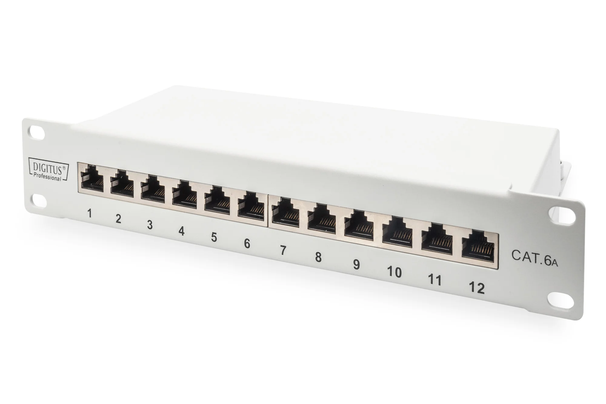 DIGITUS 10" Patch Panel Kat. 6A, geschirmt, 12-Port, grau, grau (RAL7035) (EAN: 4016032454878)