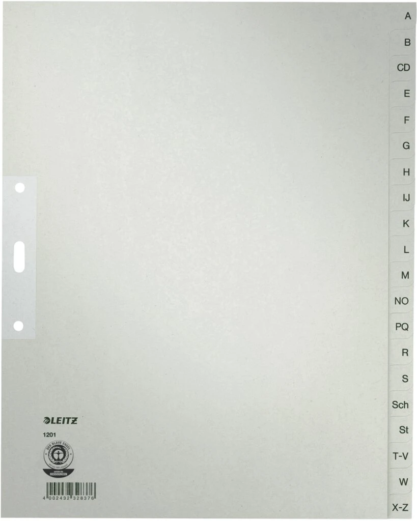 LEITZ Tauenpapier-Register, A-Z, A4 Überbreite, 20-teilig (EAN: 4002432328376)