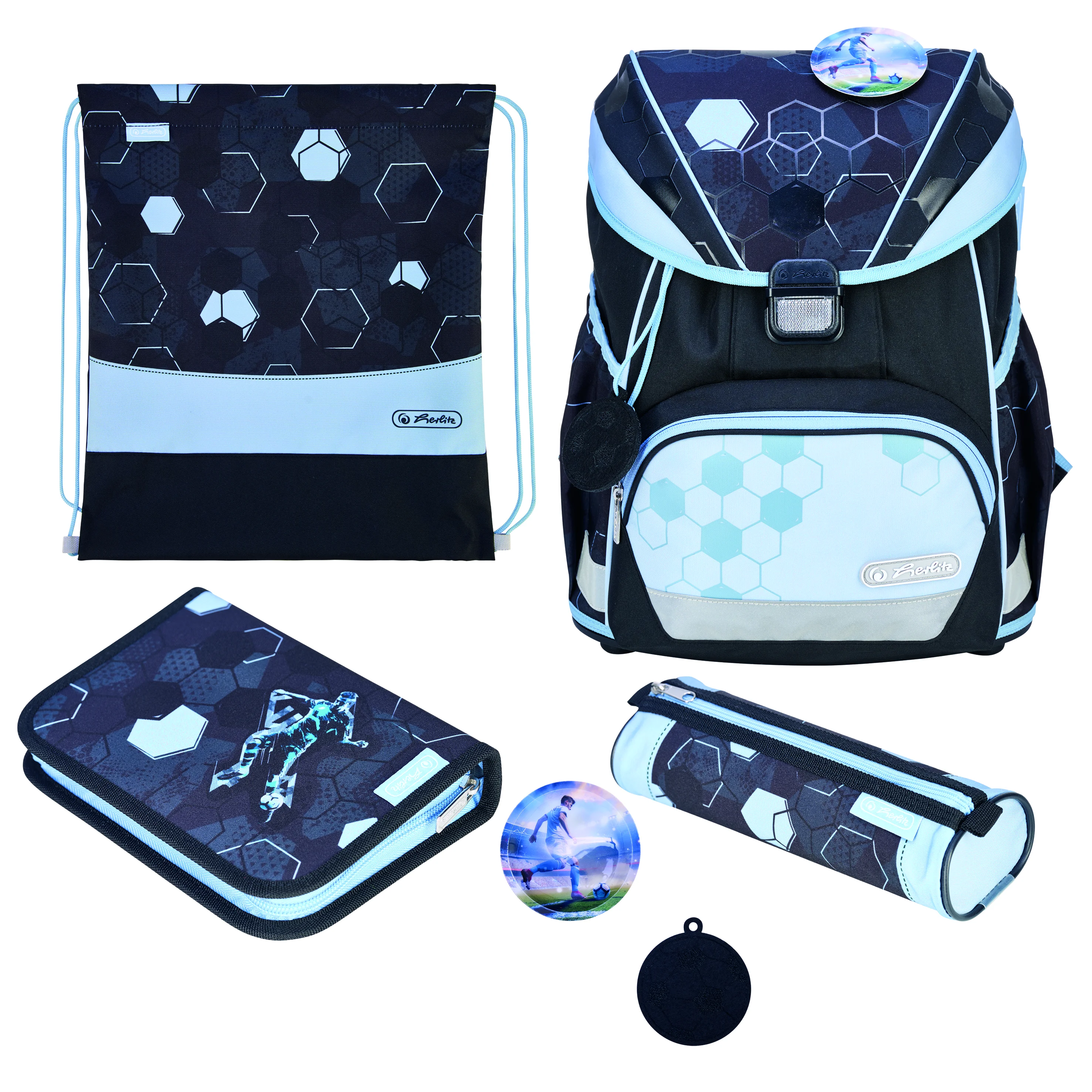 herlitz Schulranzen UltraLight XL Plus "Cyber Soccer", schwarz/hellblau (EAN: 4008110396460)