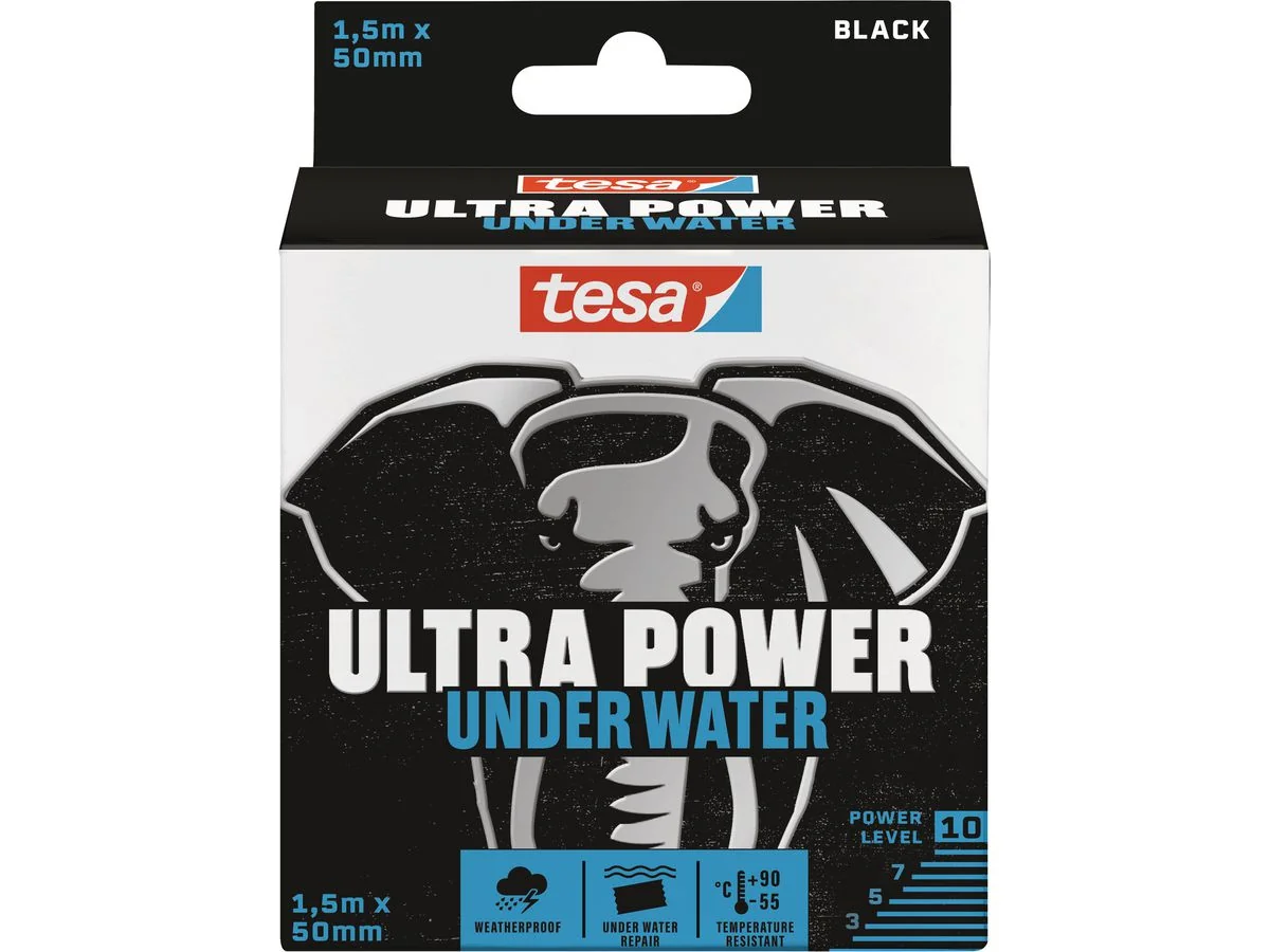 tesa Reparaturband ULTRA POWER UNDER WATER, 50 mm x 1,5 m, schwarz (EAN: 4063565106439)