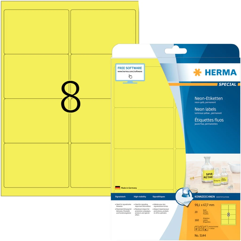 HERMA Universal-Etiketten SPECIAL, 99,1 x 67,7 mm, neon-gelb (EAN: 4008705051446)