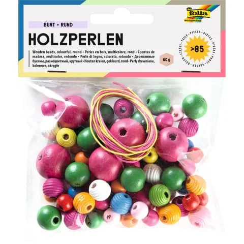folia Holzperlen, rund, Größe und Farben sortiert (EAN: 4001868061895)