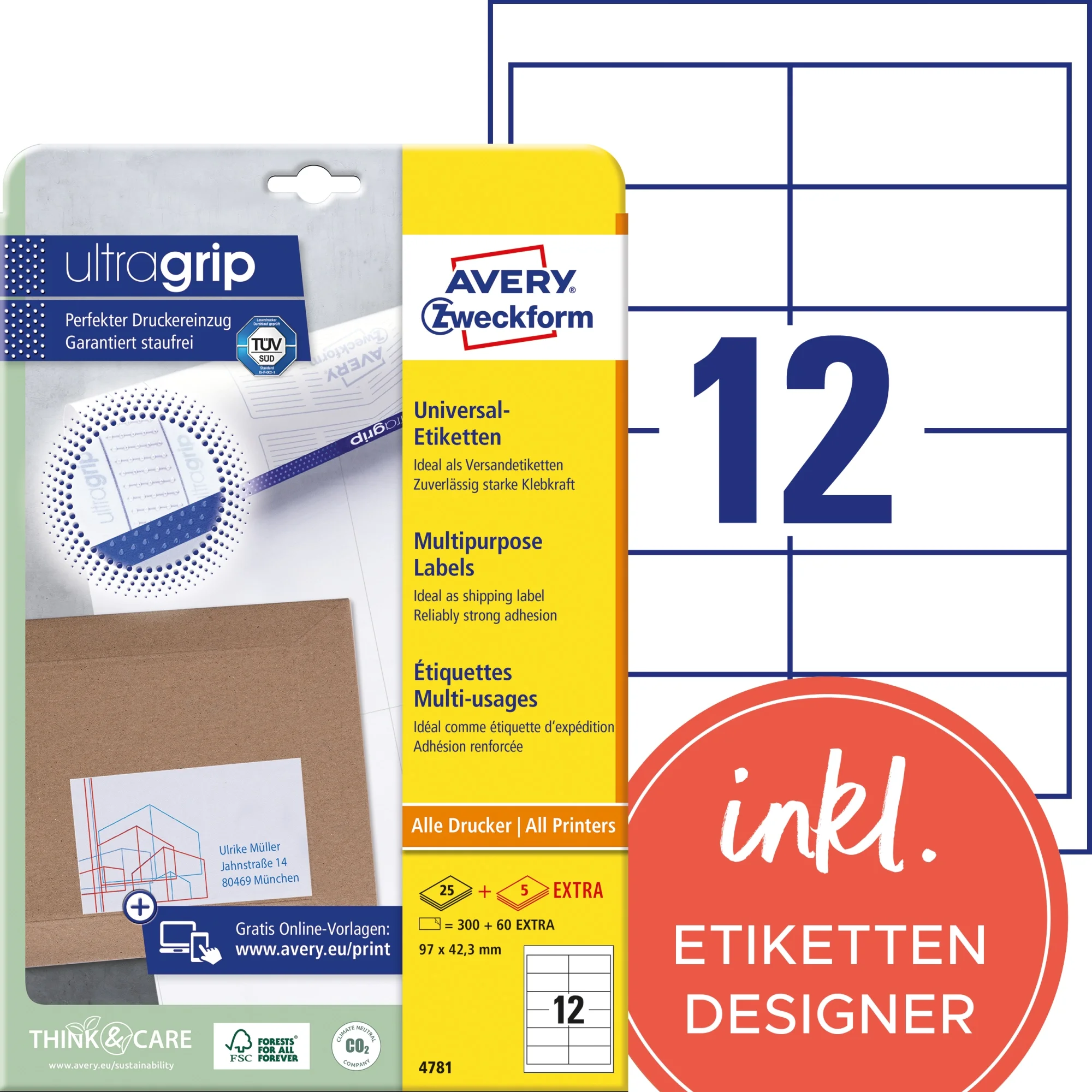AVERY Zweckform Universal-Etiketten, 97 x 42,3 mm, weiß (EAN: 4004182047811)