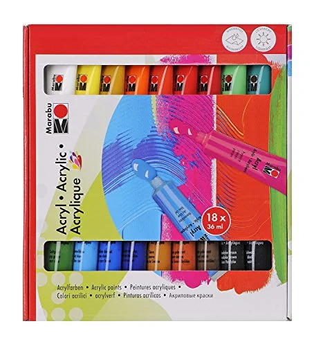 Marabu Acrylfarben-Set, 18 x 36 ml, farbig sortiert (EAN: 4007751626882)