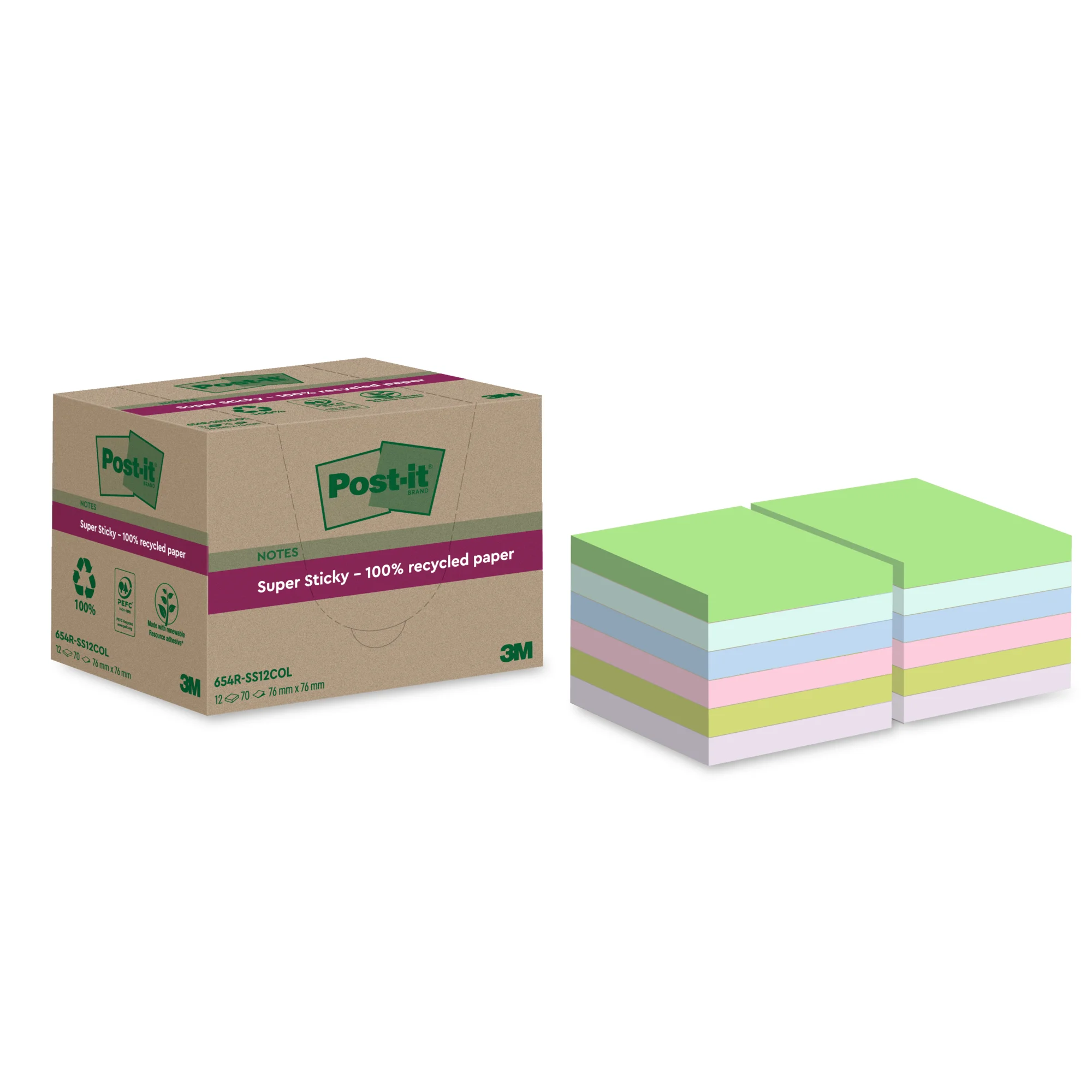 Post-it Haftnotizen super sticky Recycling notes, farbig (EAN: 4064035060862)