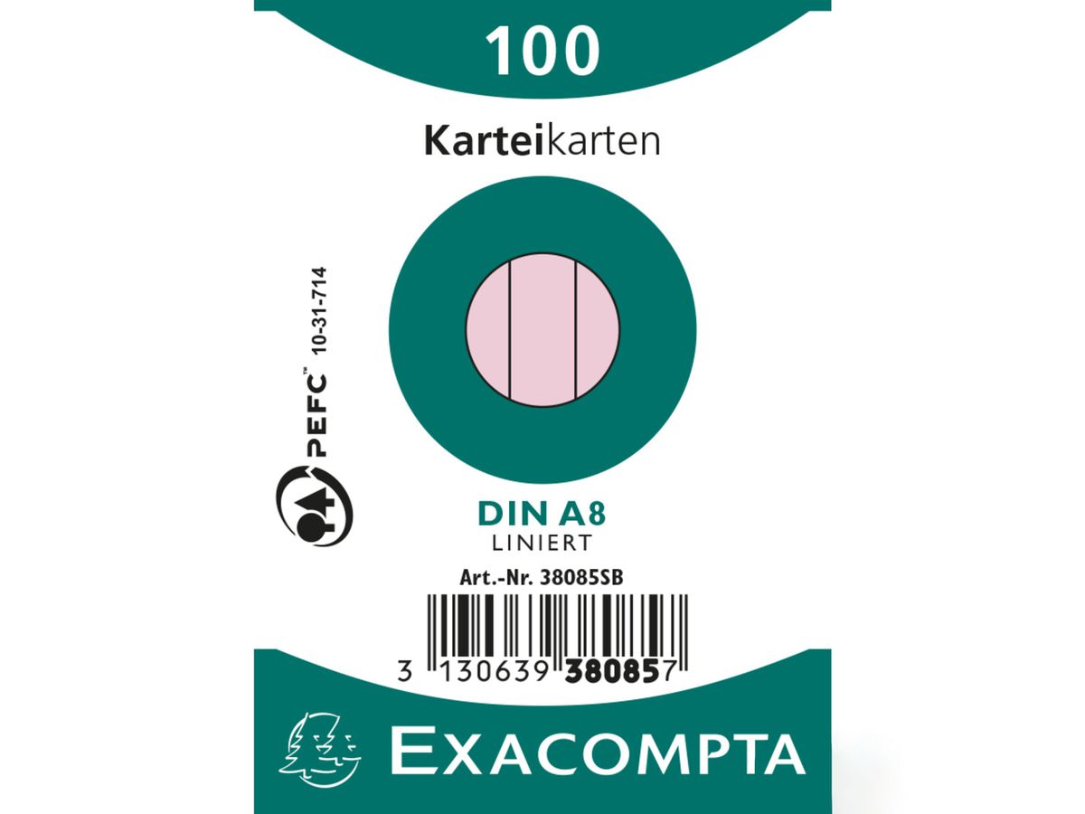 EXACOMPTA Karteikarten, DIN A8, liniert, rosa (EAN: 3130639380857)