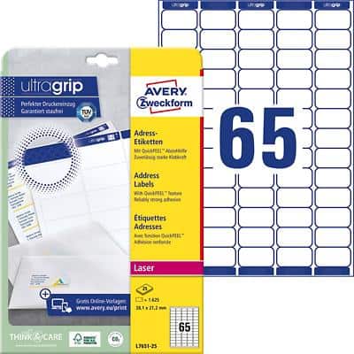 AVERY Mini étiquette d'adresse laser, 38,1 x 21,2 mm, blanc (EAN: 3266550263013)