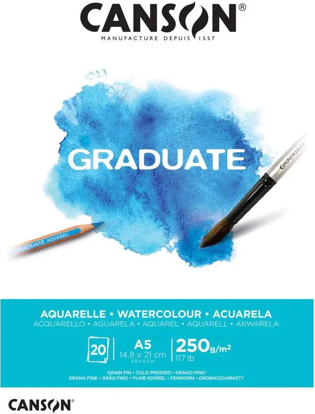 CANSON Studienblock GRADUATE AQUARELLE, DIN A5, weiß (EAN: 3148950020390)