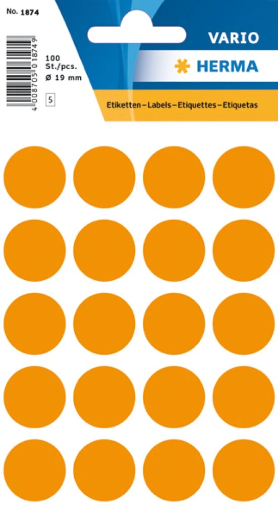 HERMA Markierungspunkte, Durchmesser: 19 mm, leuchtorange (EAN: 4008705018746)