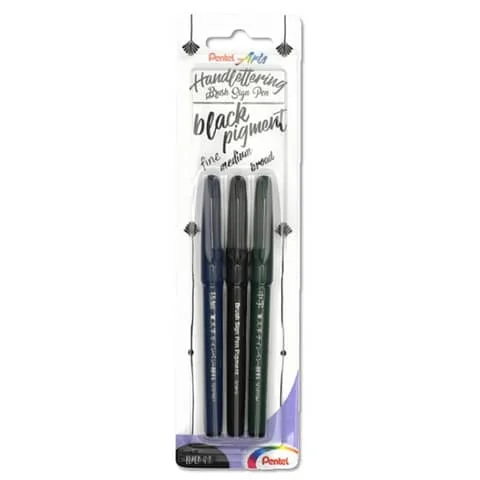 PentelArts Kalligrafiestift Sign Pen Brush, schwarz, 3er Set (EAN: 4016284346136)