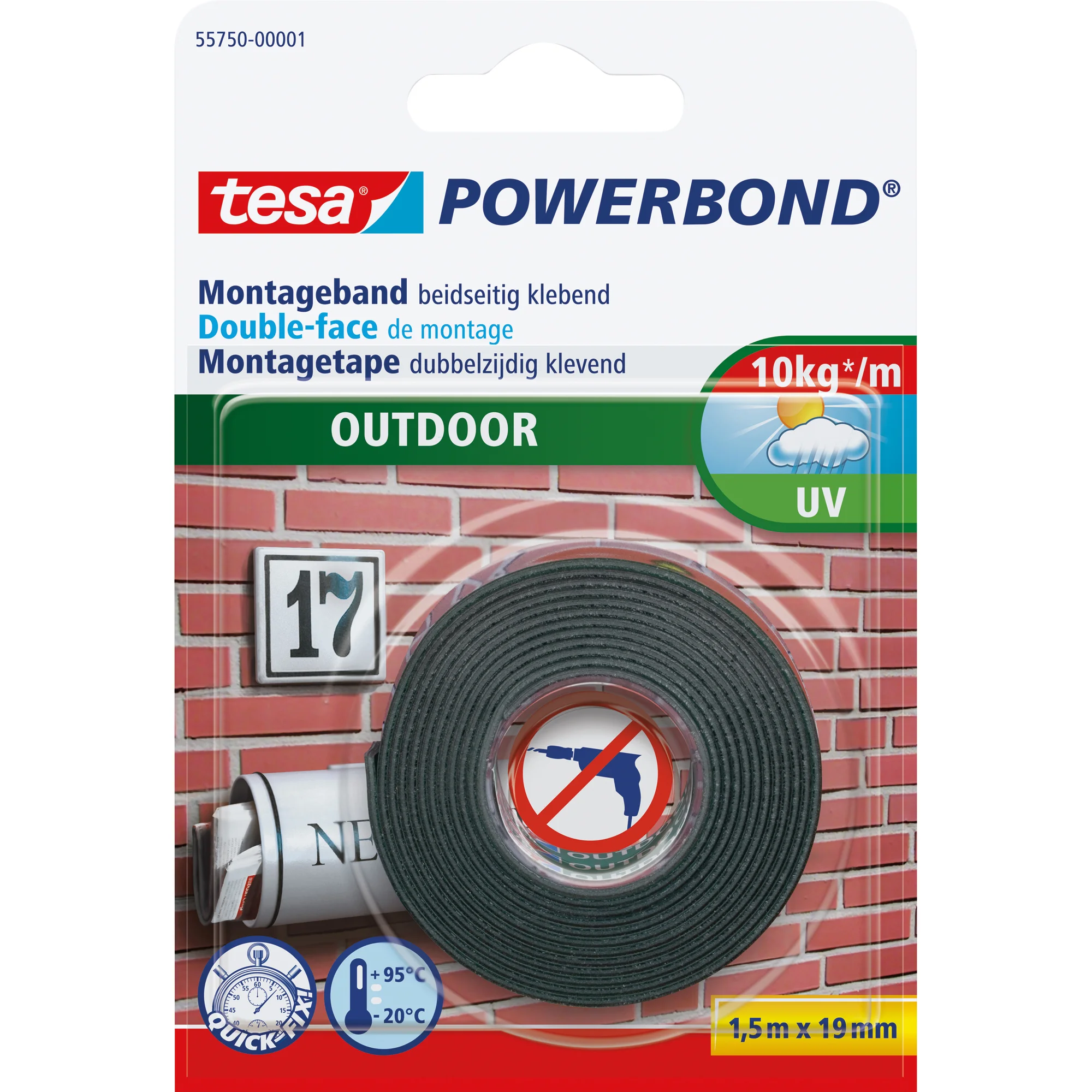 tesa Powerbond Montageband OUTDOOR, 19 mm x 1,5 m (EAN: 4042448843432)